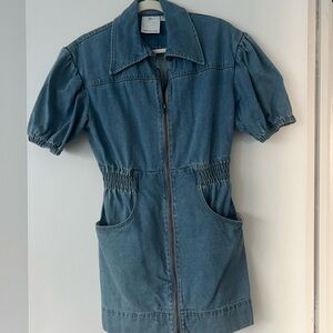 C/MEO Collective Peripheral Short Sleeve Dress in Denim Blue